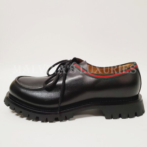 GUCCI SHOES MENS JASPER WEB TRIM LACE-UP BLACK LEATHER DERBY sz 9 / US 9.5 - Picture 7 of 14